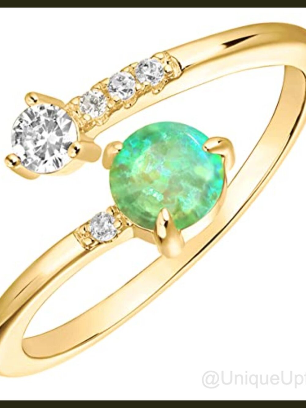14K Gold Plated Created Opal Stacking Ring Adjustable Wraparound